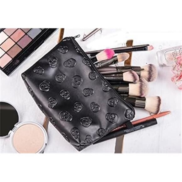 Fashion Black Skull CosmeticBag Makeup StorageBag Toiletry Organizer Pencil Case - Picture 5 of 6
